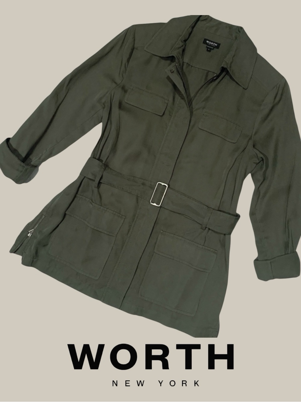 Worth New York • Dark Olive Belted Utility Jacket || Small